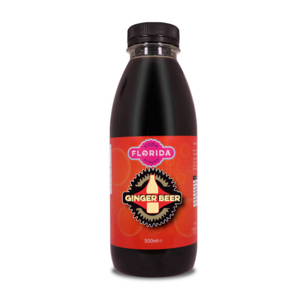 500ml bottle(s) of Ginger Beer Sodastream syrup with vibrant orange label and retro themes.