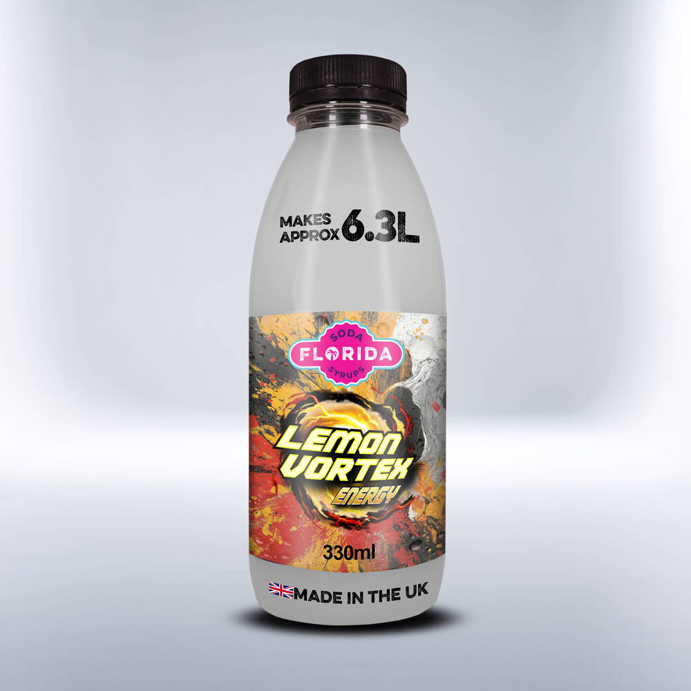Bottle of 330ml White Soda Stream Energy Drink on a white background