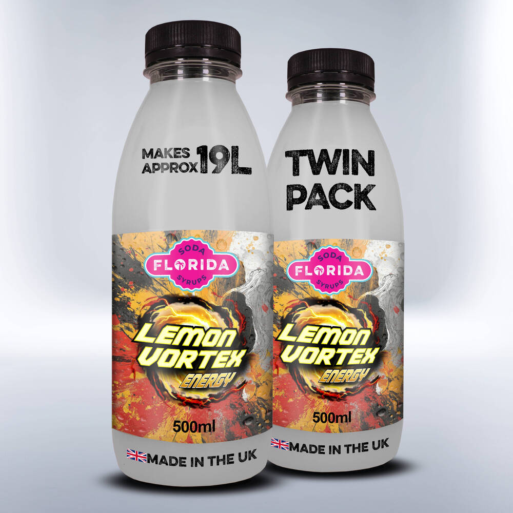 Two Bottles of 500ml White Soda Stream Energy Drink on a white background