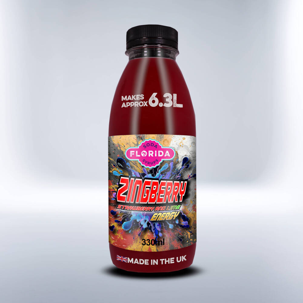 Bottle of 330ml Red Soda Stream Energy Drink on a white background