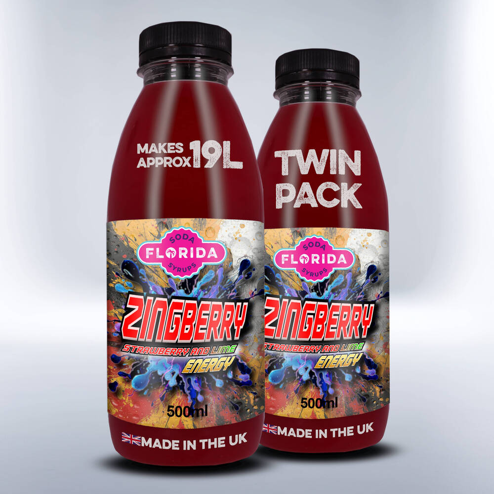 Two Bottles of 500ml Red Soda Stream Energy Drink on a white background