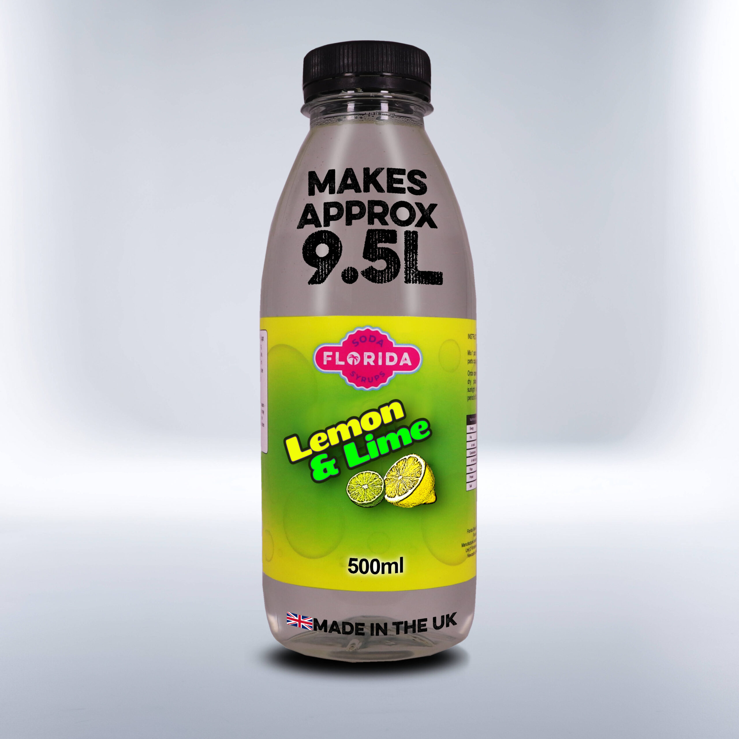 Bottle of 500ml Lemon & Lime Soda Stream Drink on a white background