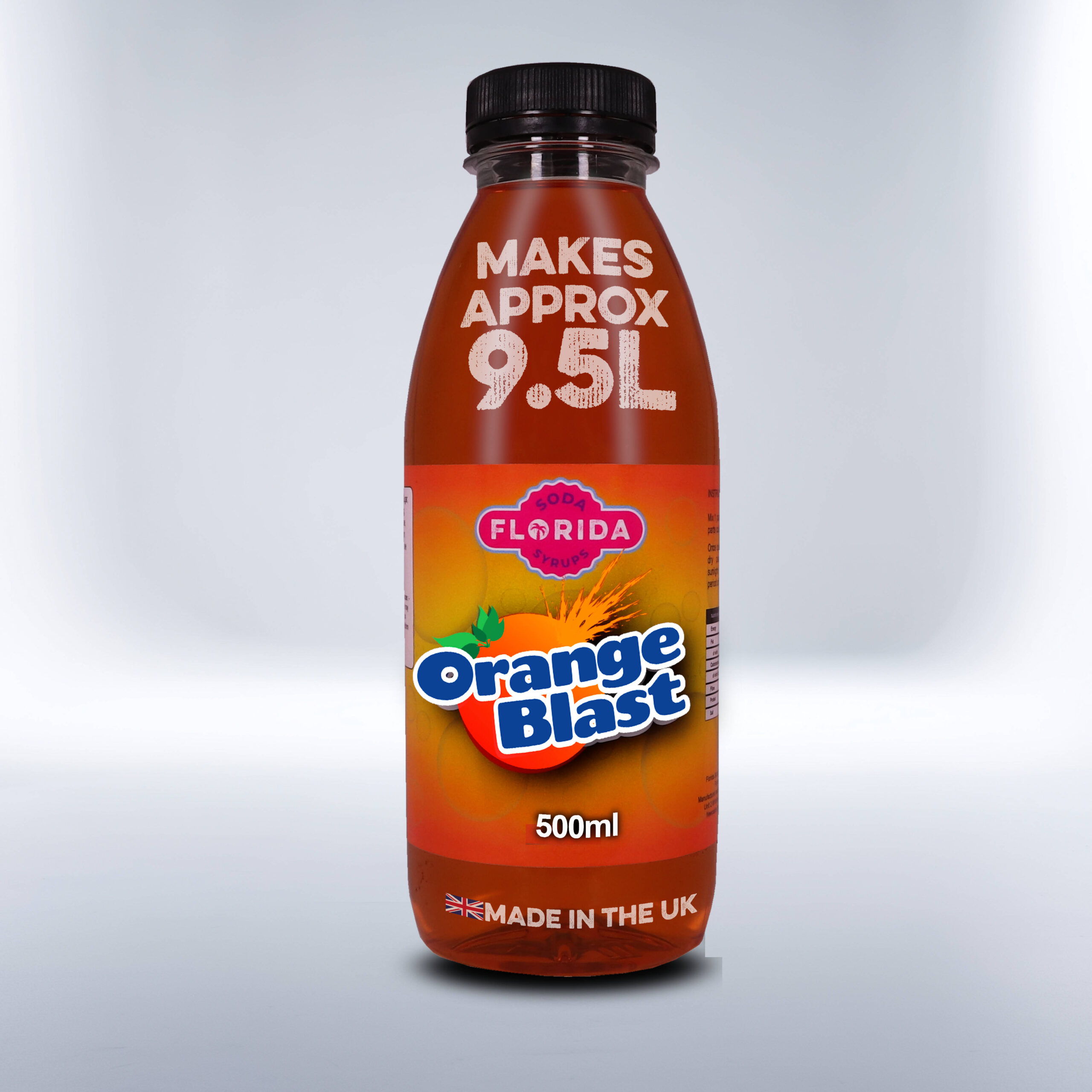 Bottle of 500ml Orange Blast Soda Stream Drink on a white background
