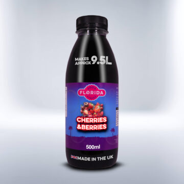 Bottle of 500ml Cherries & Berries Soda Stream Drink on a white background