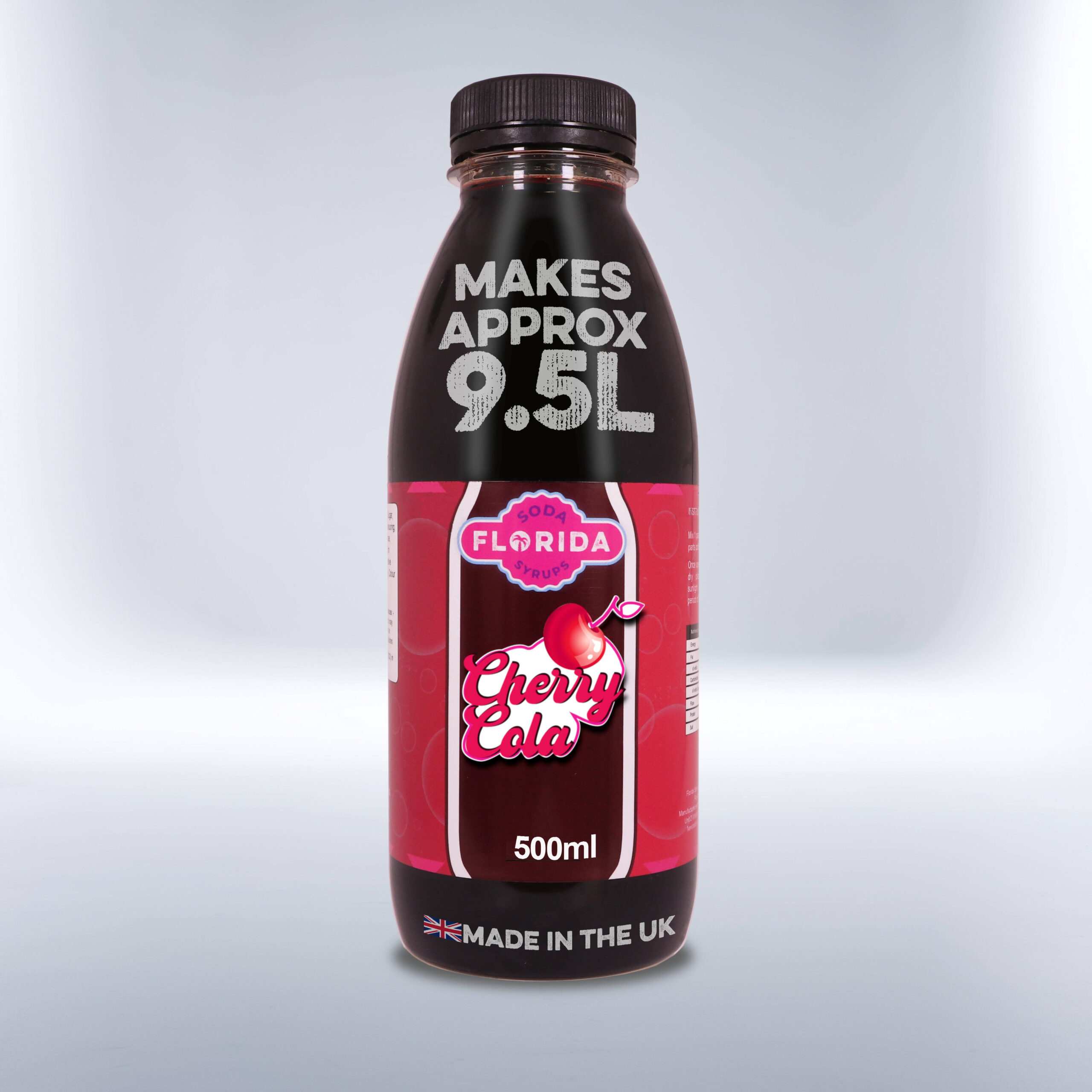 Bottle of 500ml Cherry Cola Soda Stream Drink on a white background