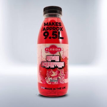 Bottle of 500ml Cherryade Soda Stream Drink on a white background
