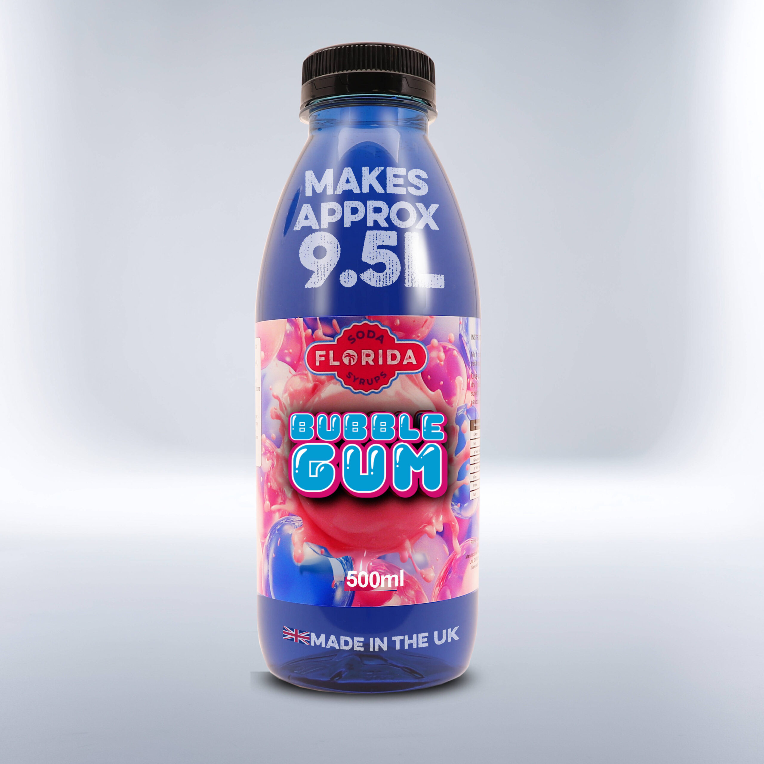 Bottle of 500ml Bubblegum Soda Stream Drink on a white background