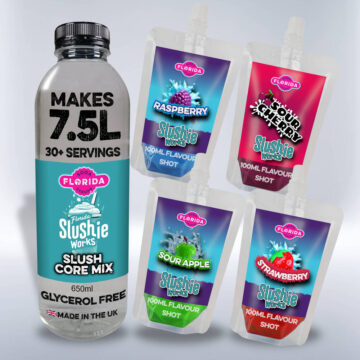 1 Large 650ml Bottle and 4 100ml colourful pouches of Ninja Slushie Syrup, Kids Classic Slush Flavours, Blue Rasberry, Strawberry, Sour Apple & Sour Cherry